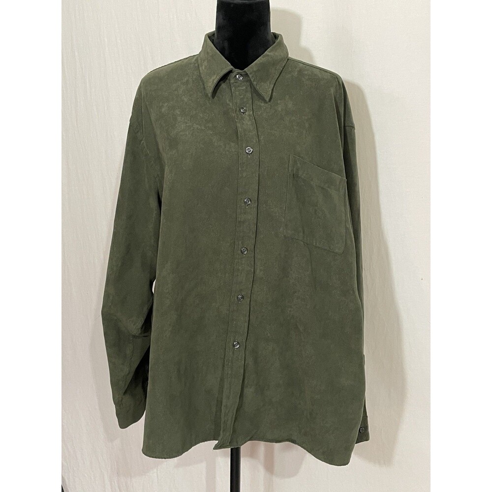 Alfani Shirt Mens Size 2XL Green Super Soft Button Front Shirt Great Condition
